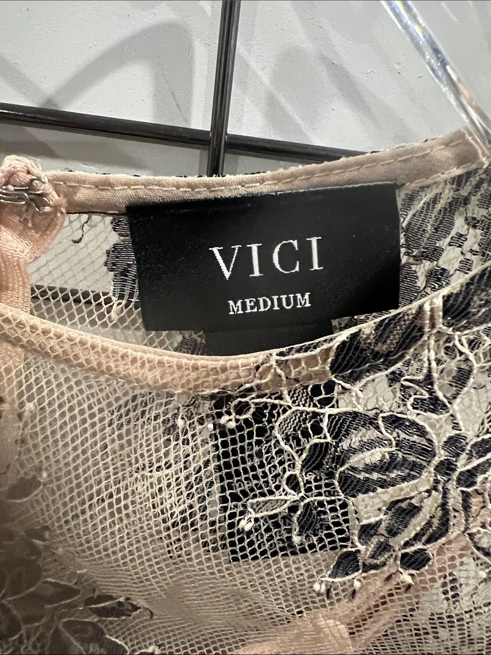 Vici Beige Maxi Dress with Black Floral Lace Overlay - Picture 2 of 3